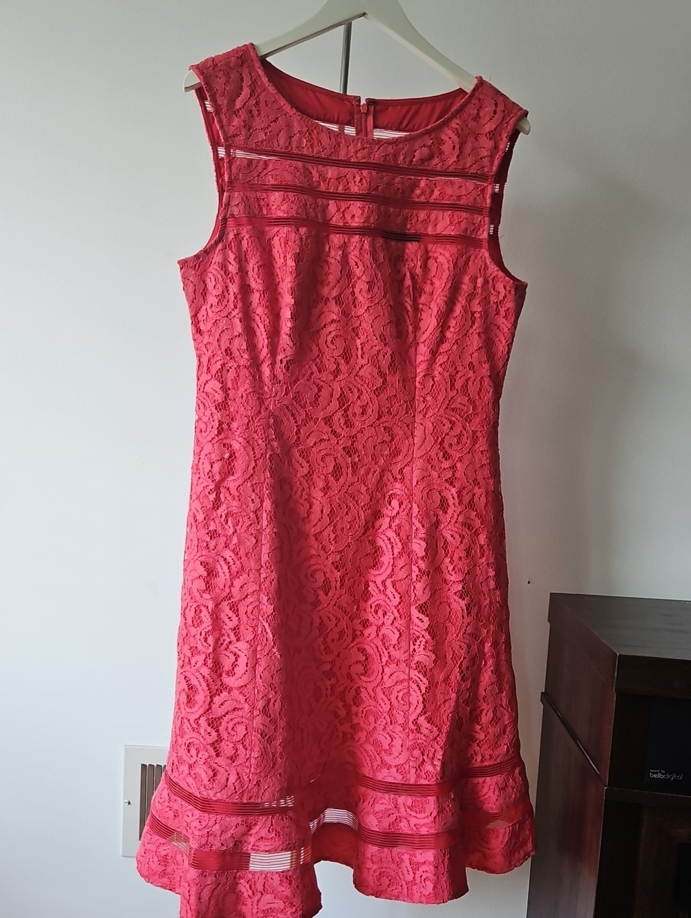 Adrianna Papell Coral Pink Lace Midi Dress